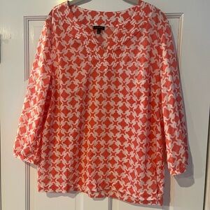 Talbots Orange and White Geometric Blouse